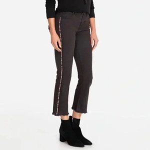 JOHNNY WAS Cropped Baby Boot Jeans Size 27 Black Embroidered Frayed Hem NEW